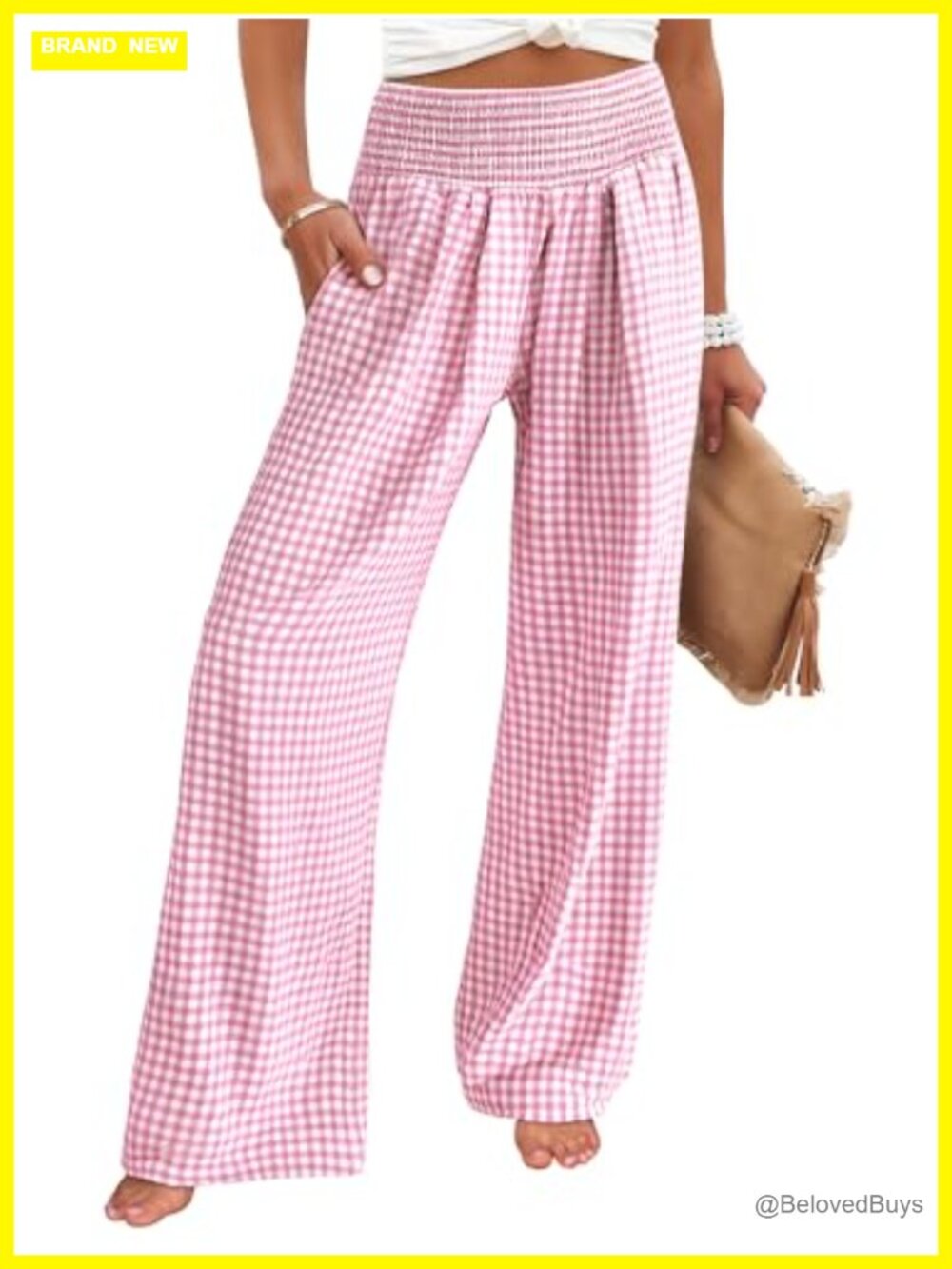 Women's Wide Leg Palazzo Pants Smocked Waist Pull On Casual